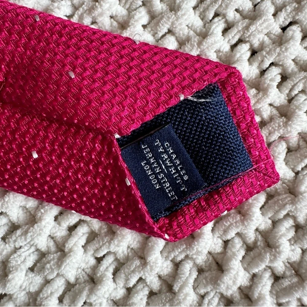 CHARLES TYRWHITT Spot Tie Pink & White Woven 100% Silk Tie Men’s London Trendy